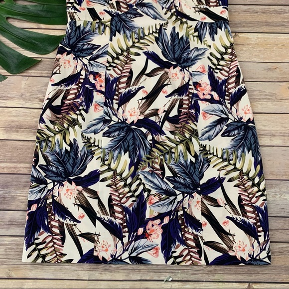 Boston Proper cream and blue tropical floral dress - Picture 4 of 10